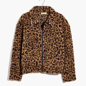 Madewell Sherpa Bomber Jacket in Leopard, Size L
